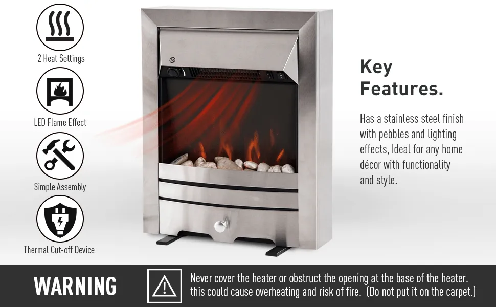2KW Stainless Steel Electric Fireplace