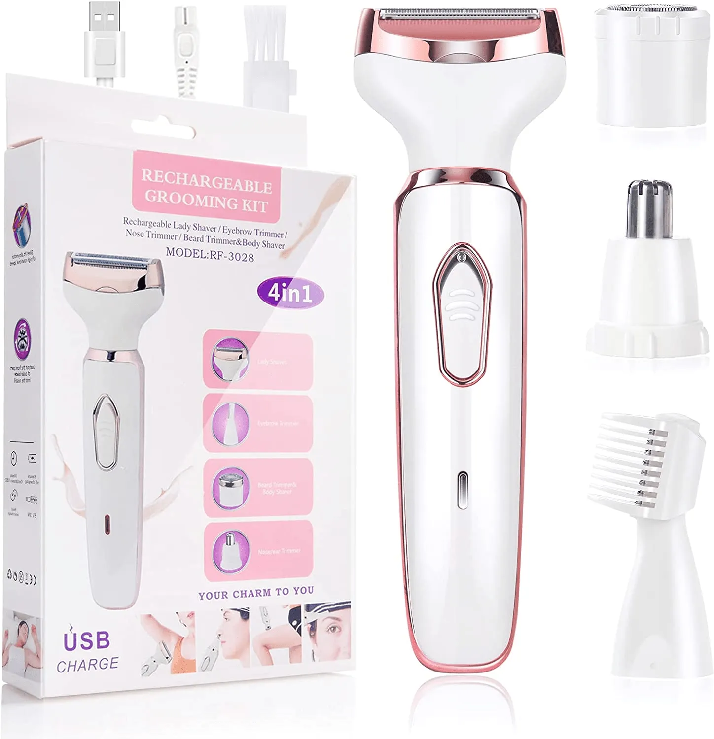 Electric Lady Shaver, Cordless 4 in 1