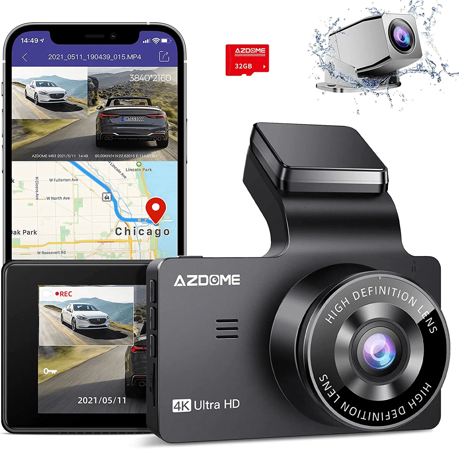 4K Dual Dash Cam, Built-in GPS