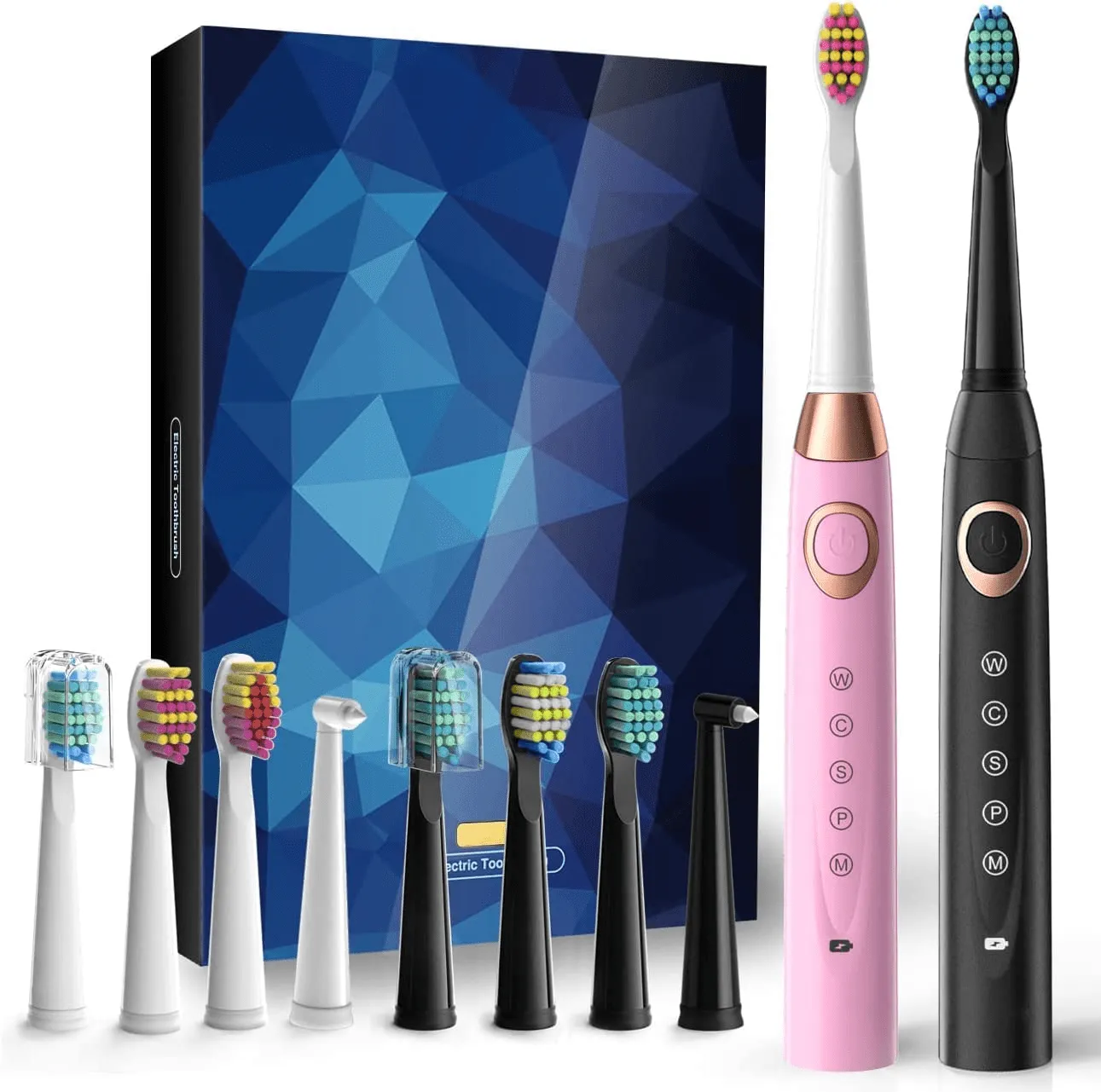 Electric Toothbrush, 2 Pack 5 Modes 8 Brush Heads