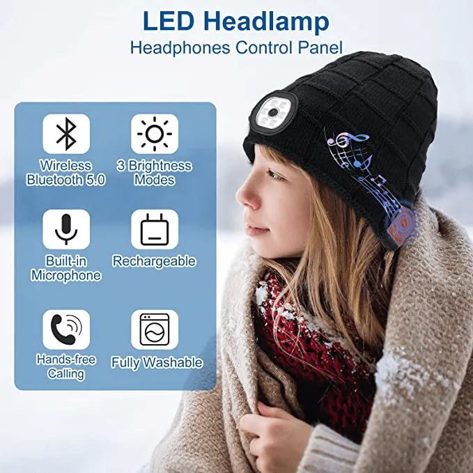 Wireless Bluetooth 5.0 Music Hat with LED Headlight