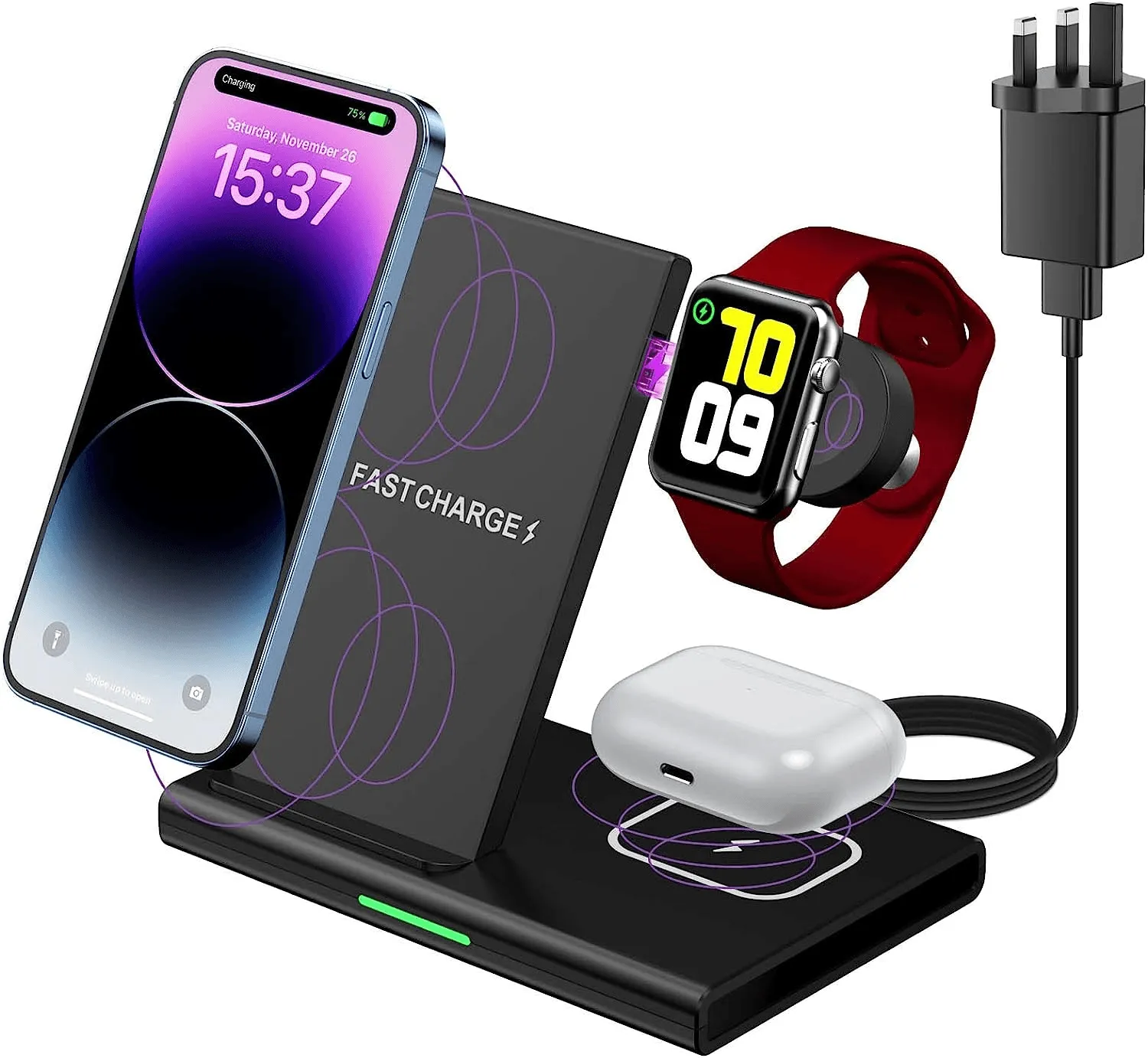 3 in 1 Wireless Charging Station, 15W Wireless Charger