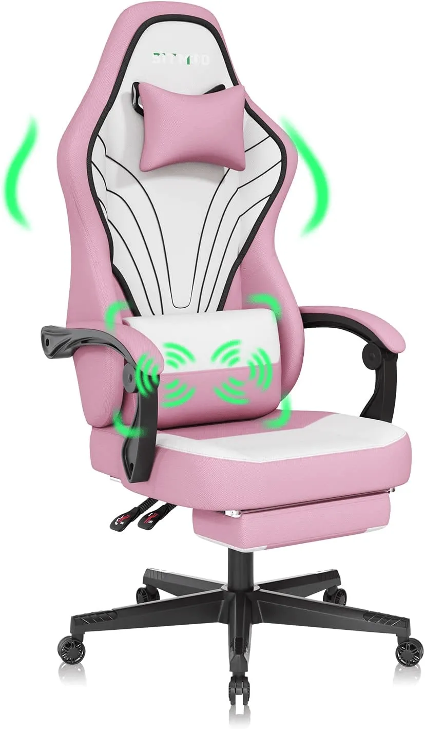 Pink Gaming Chair with Massage Lumbar Support