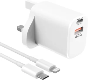 Dual Ports Plug Adapter with USB-C to Lightning Cable