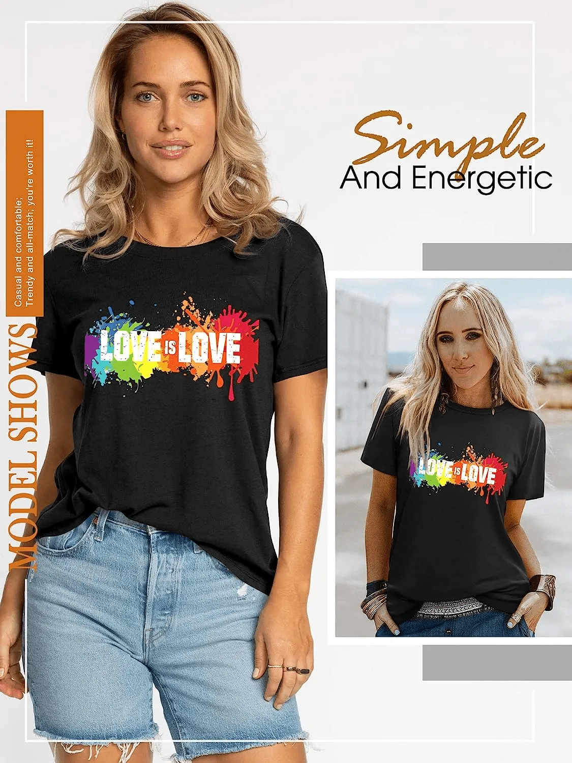 T-Shirt Women with Rainbow Graphic Print