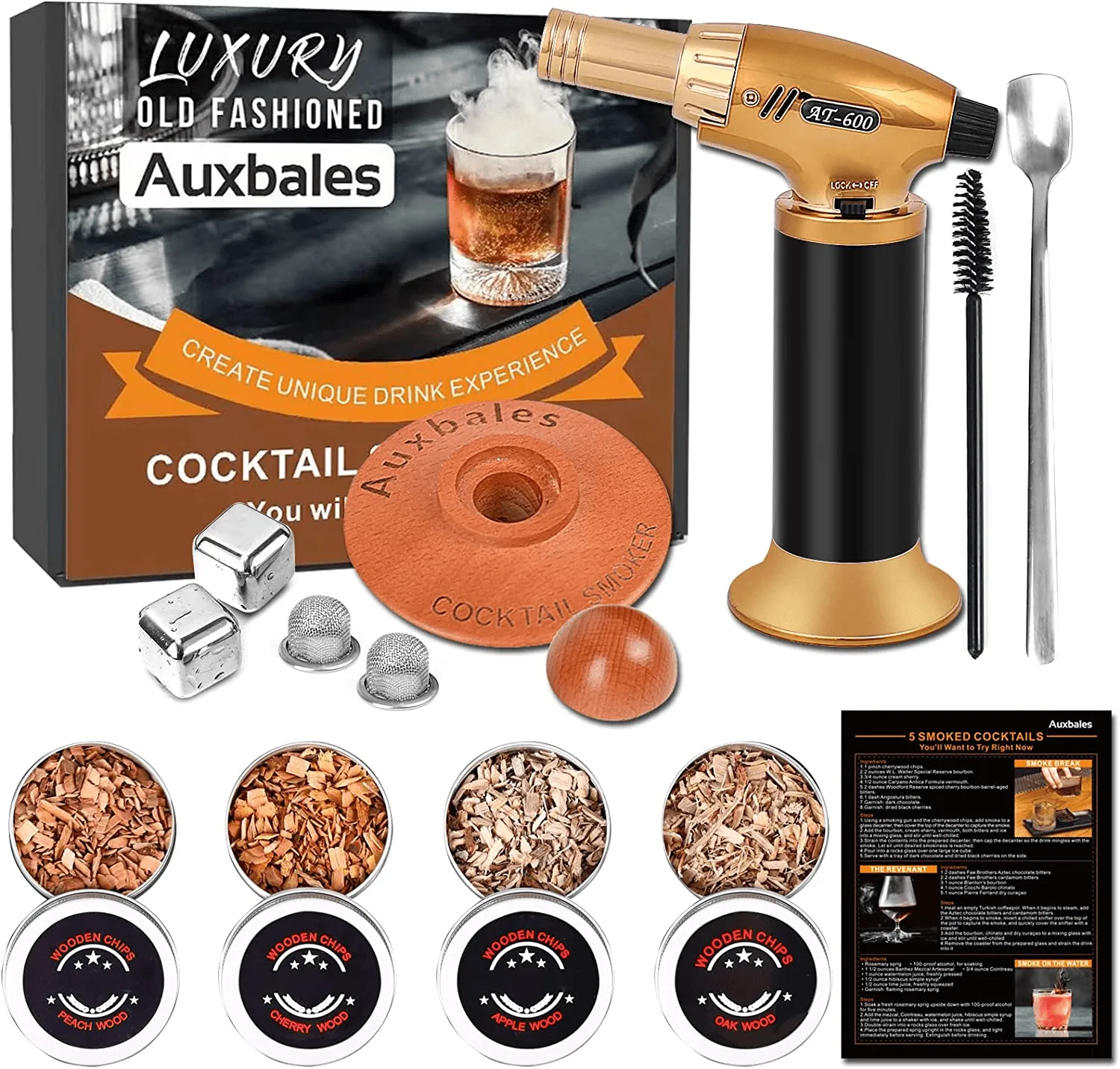 Whiskey Smoker Infuser Kit with 4 Flavors Wood Chips