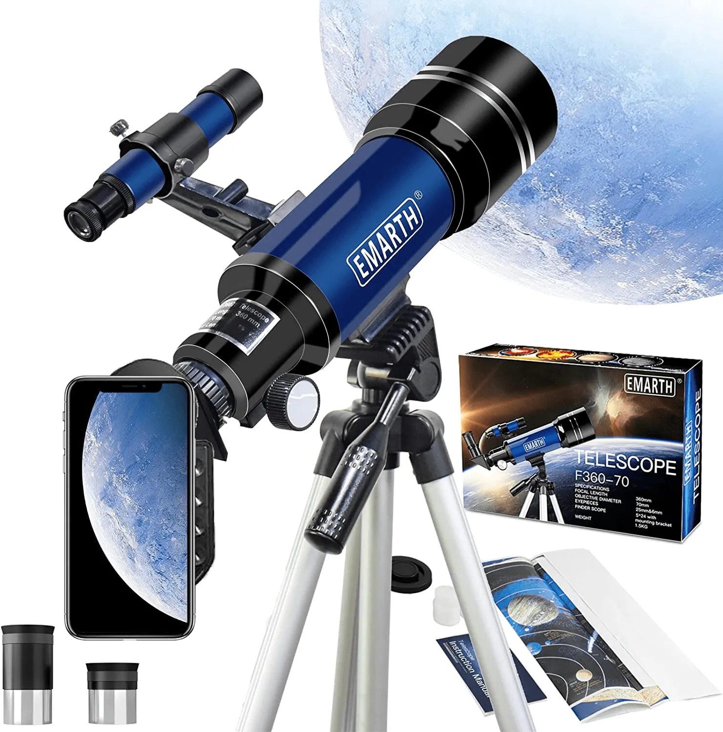 Astronomical Refractor Telescope with Adjustable Tripod