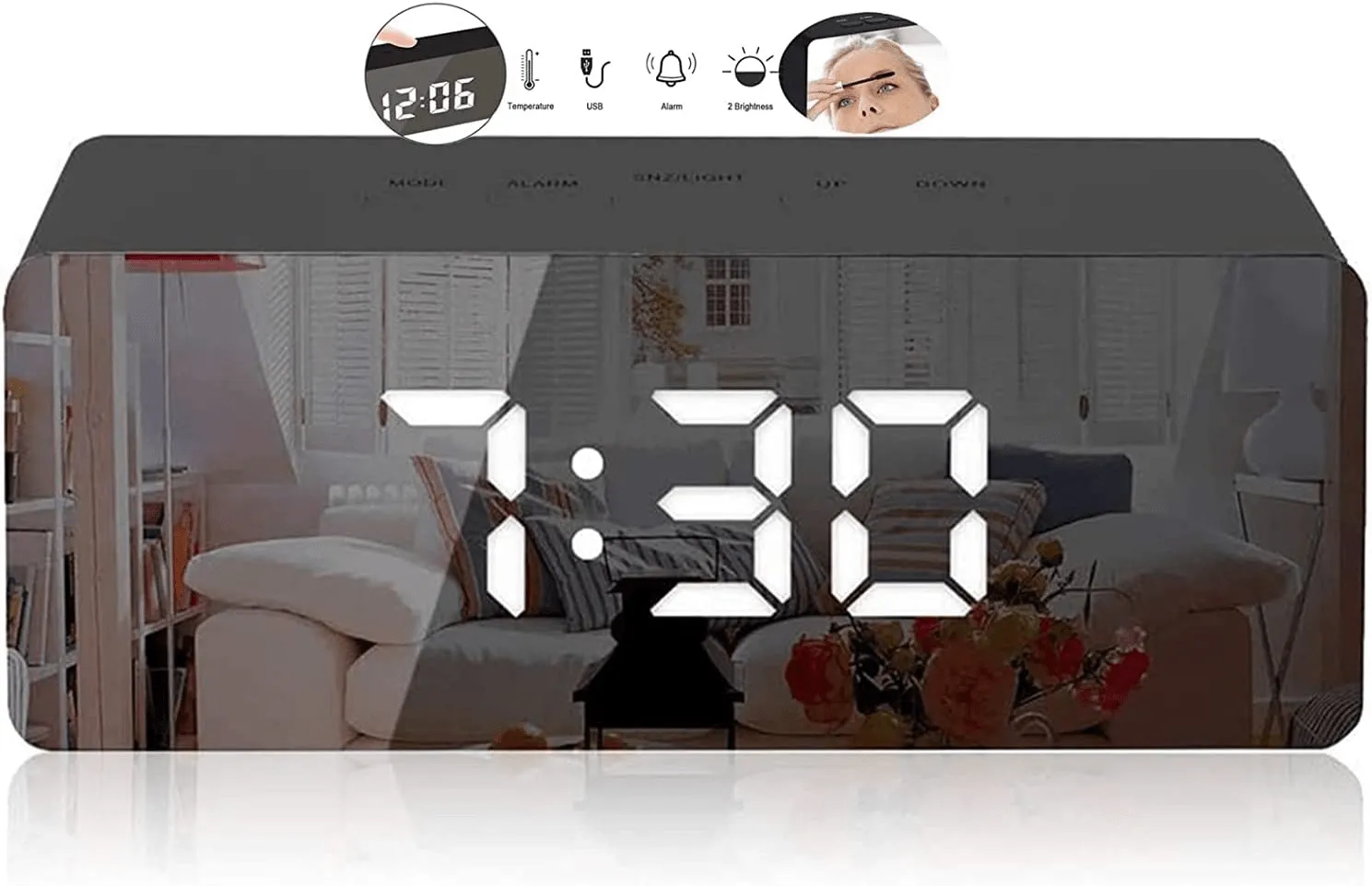 LED Bedside Clock with Temperature, Snooze and voice Control