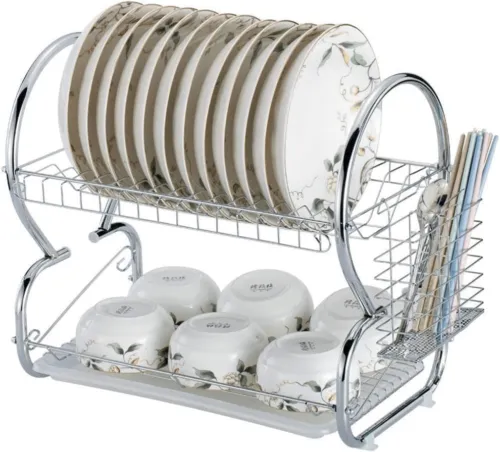 Dish Drainer Chrome Rack with Drip Tray