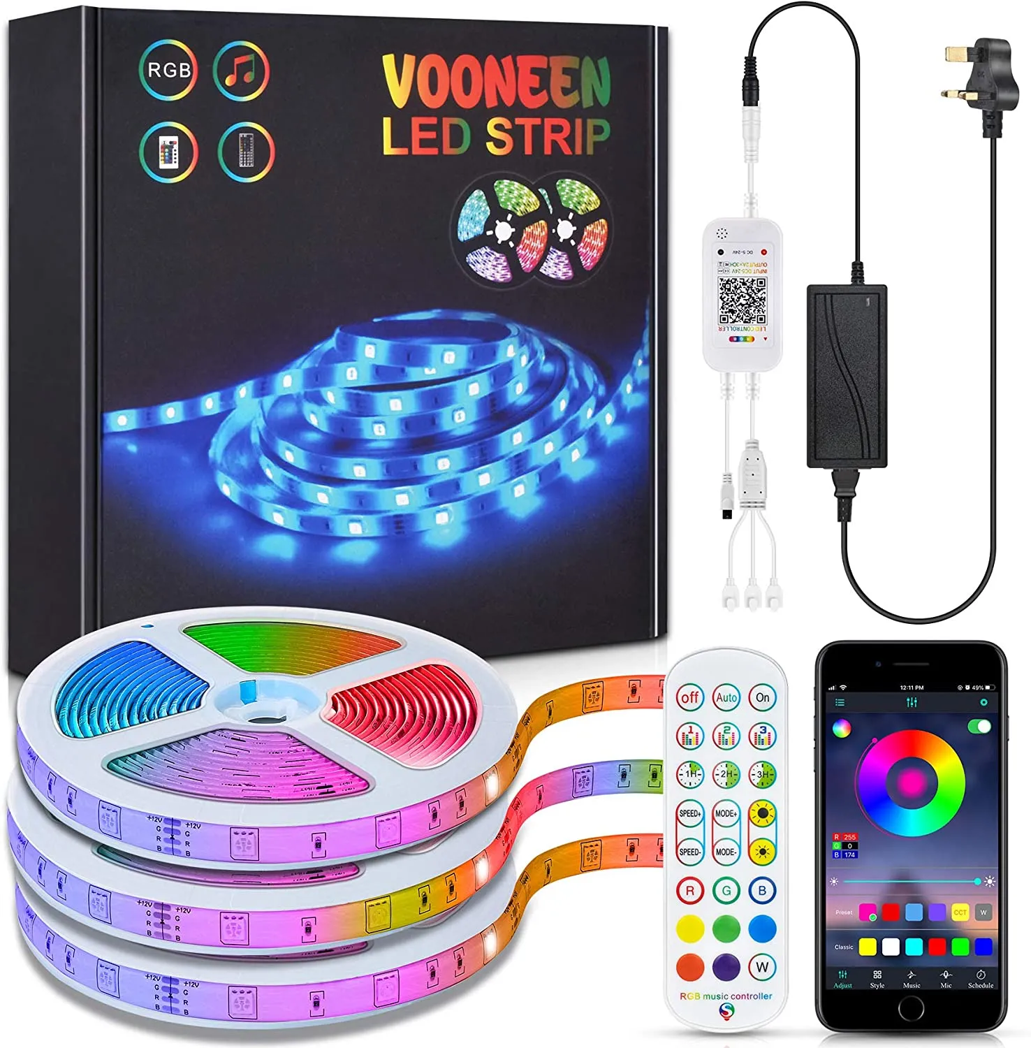 LED Strips Lights Colour Changing Kit RGB with Remote Control