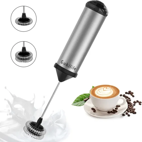 Milk Frother Electric with Single and Double Spring Whisk Head