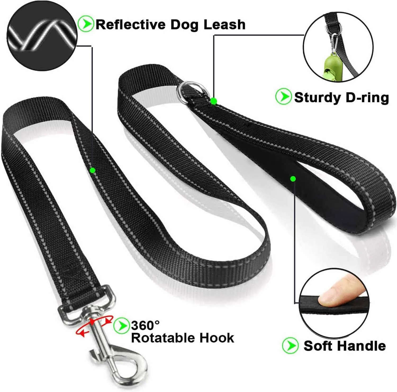 Dog Lead With Two Padded Handles for Two Dog Leads Modes