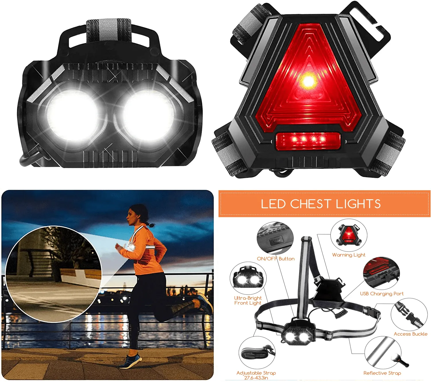 USB Running Lights for Runners Chest Light Torch