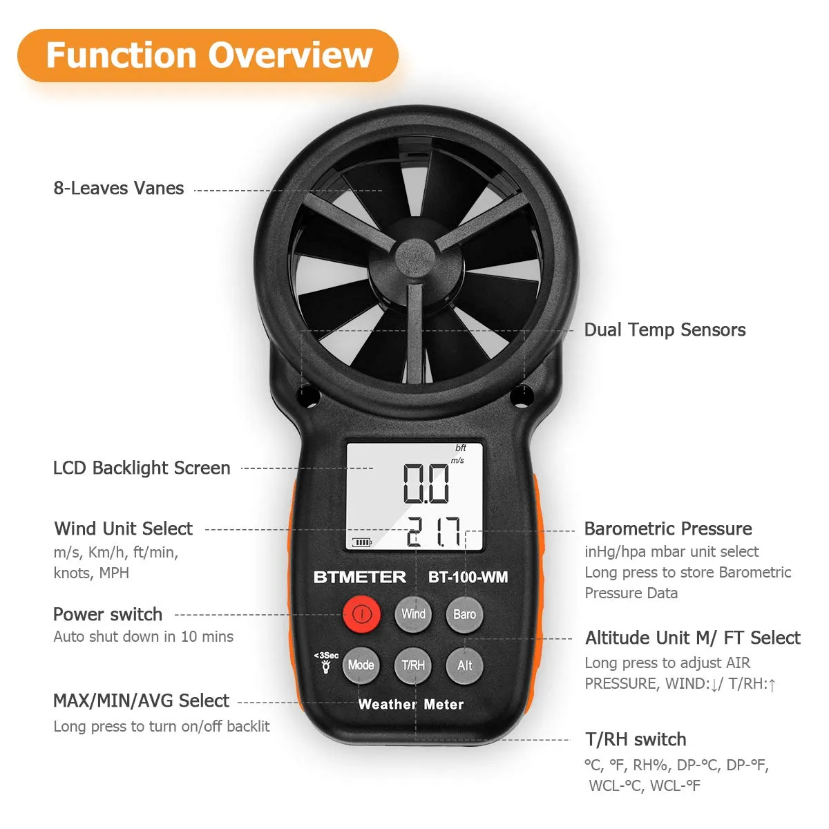 Digital Anemometer Barometer Handheld for Wind Speed