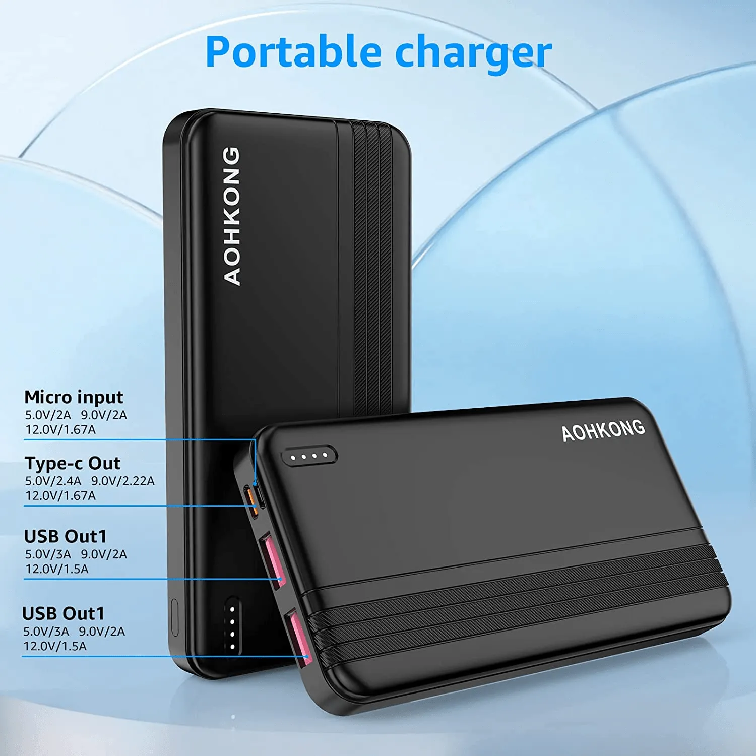 Powerbank USB C External Battery Power bank with Type-C and Micro USB