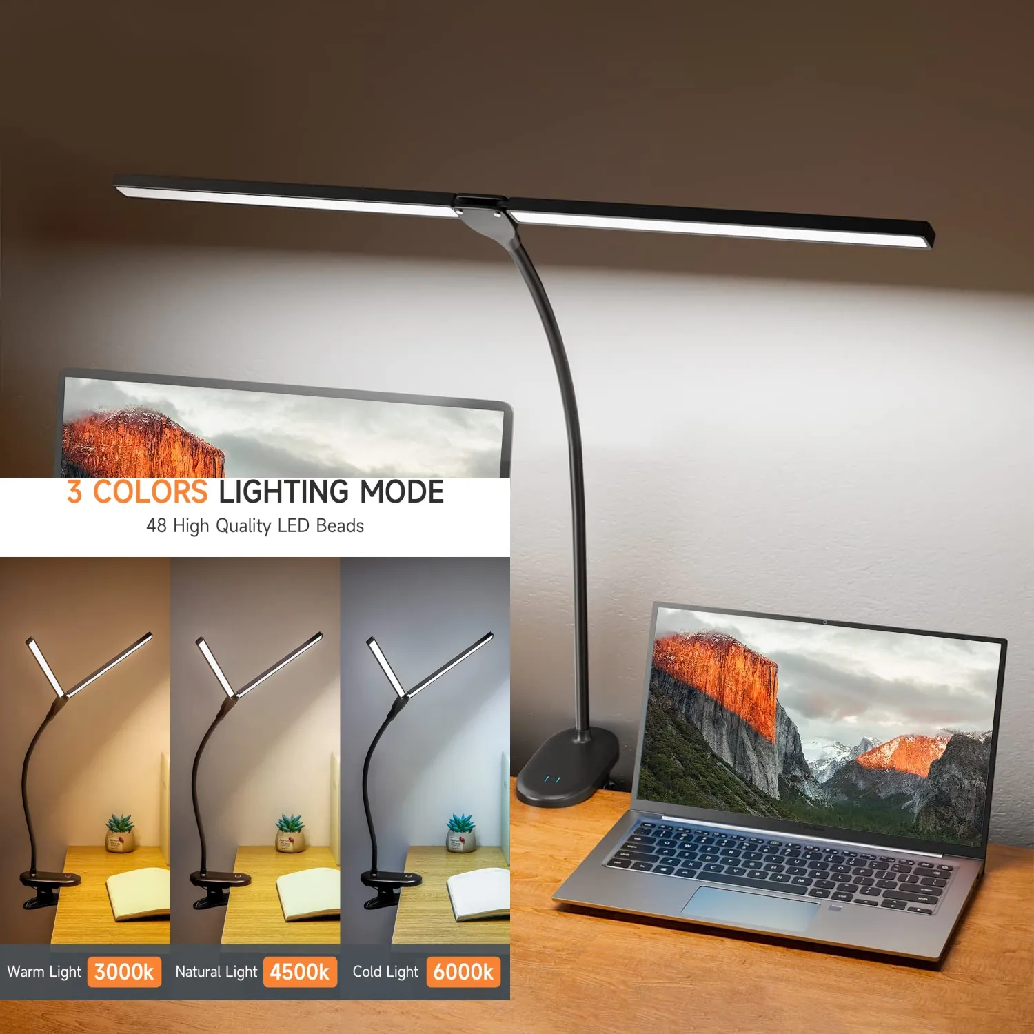 Double Head Clip On Light Table Lamp