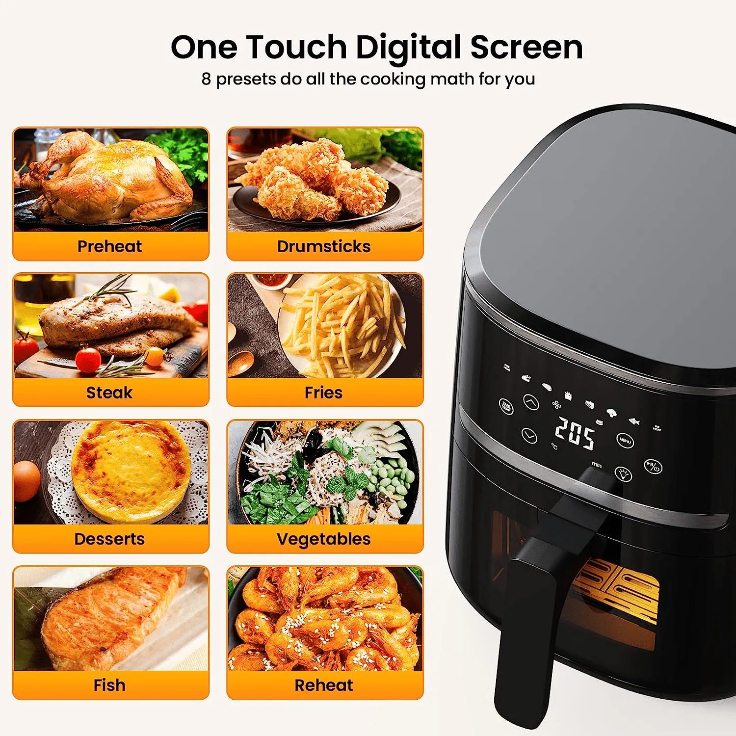 Oil-Free Touch Screen Air Fryer with Low Noise