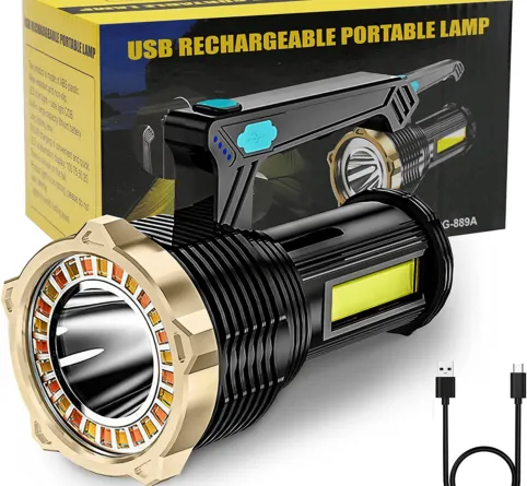 Rechargeable Super Bright Flashlight with Handle and COB Work Light