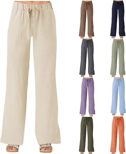 Womens Linen Pants Wide Leg High Waisted