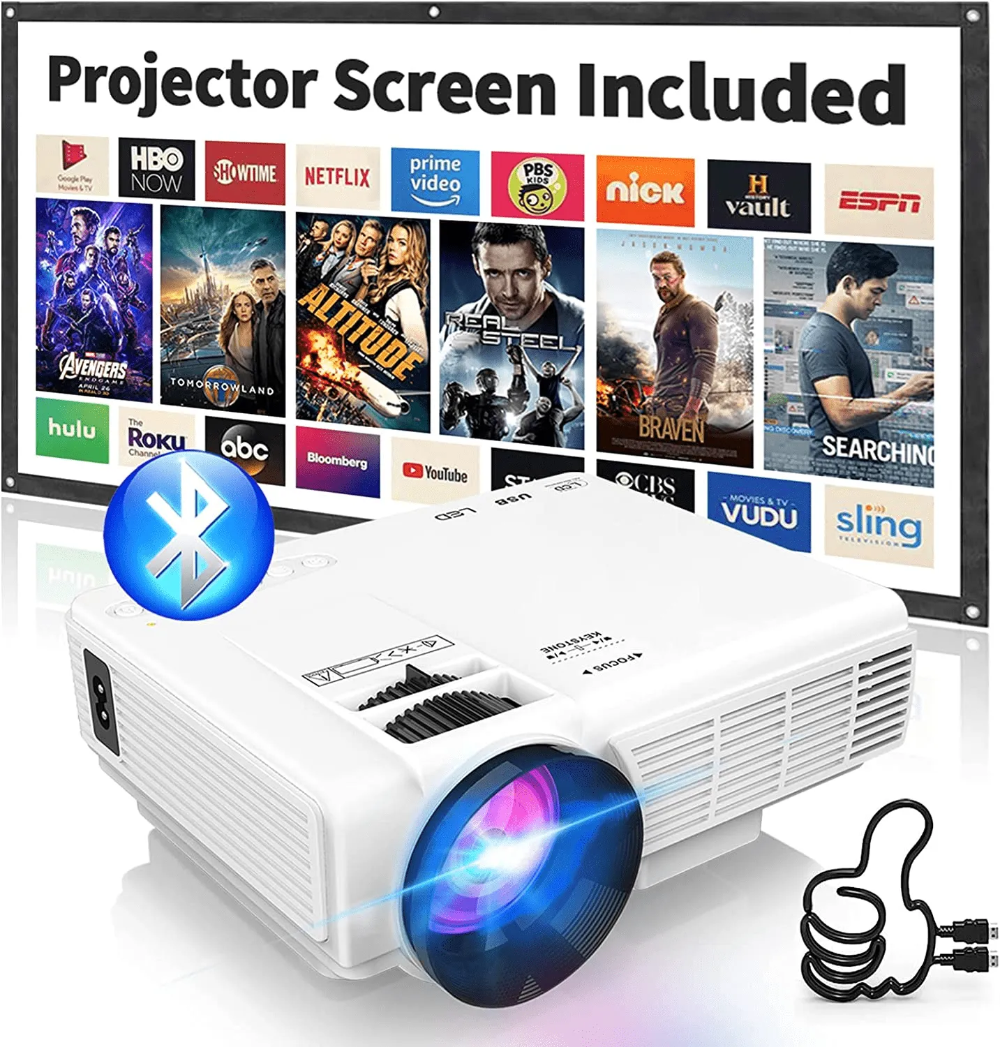 Mini Projector Full HD with Bluetooth and Projector Screen
