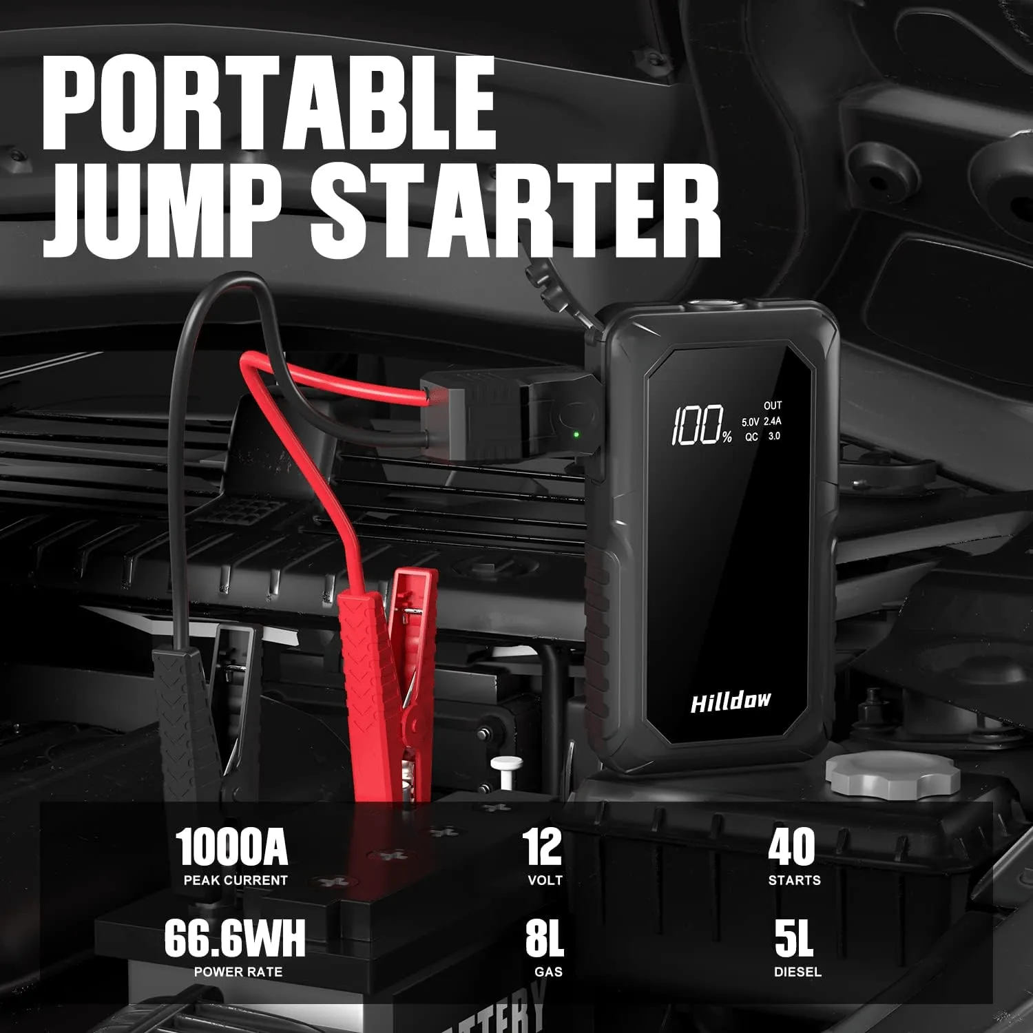 Portable Auto Jump Starter with Smart Booster Jump Leads