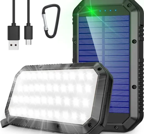 Portable Charger With Solar Panel and Lights