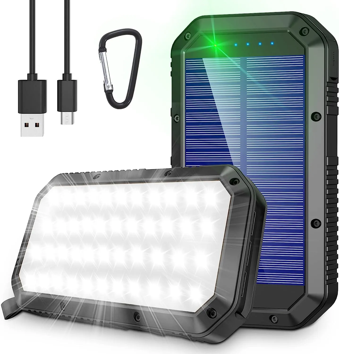 Portable Charger With Solar Panel and Lights