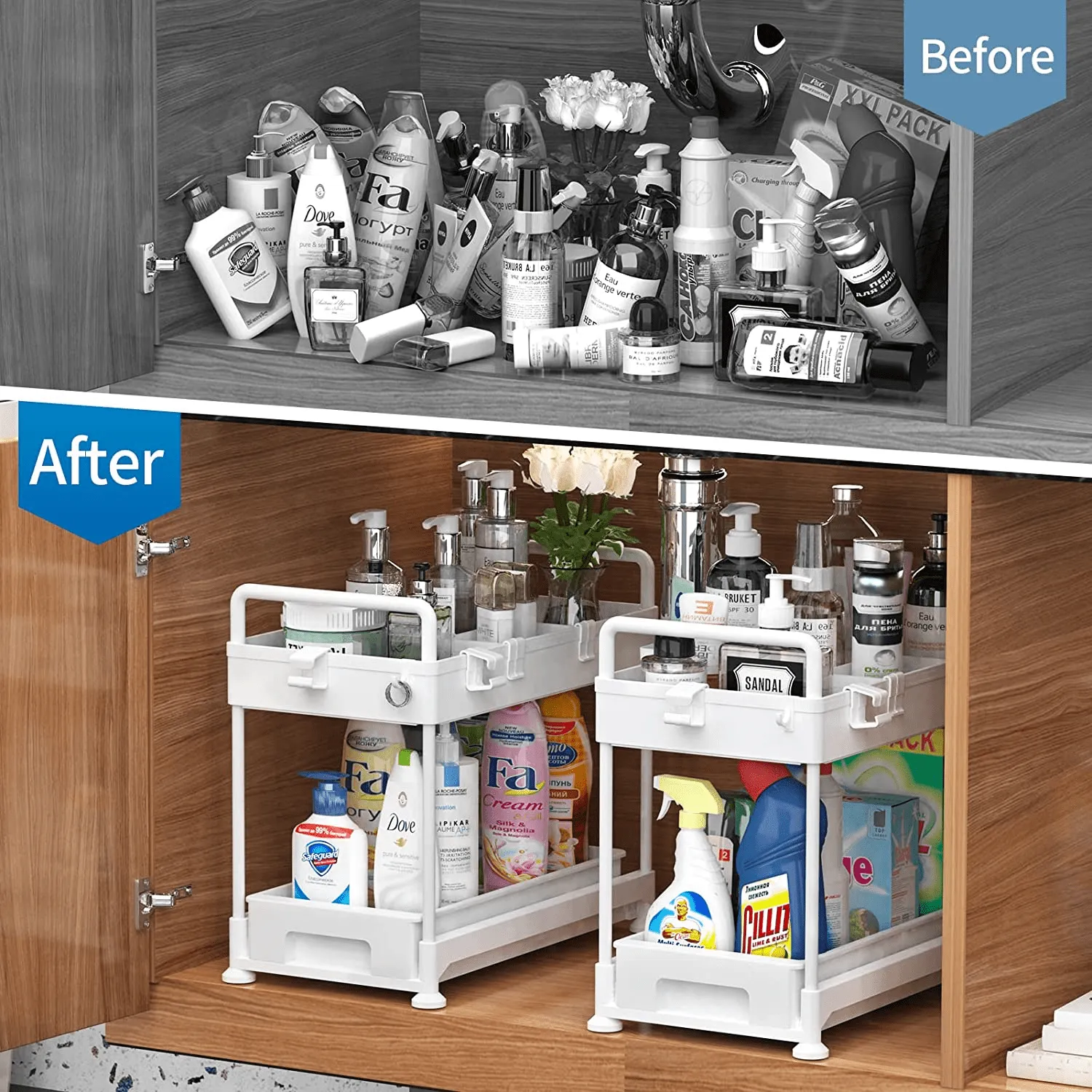 Under Sink Organizer Sliding Under Bathroom Cabinet Storage