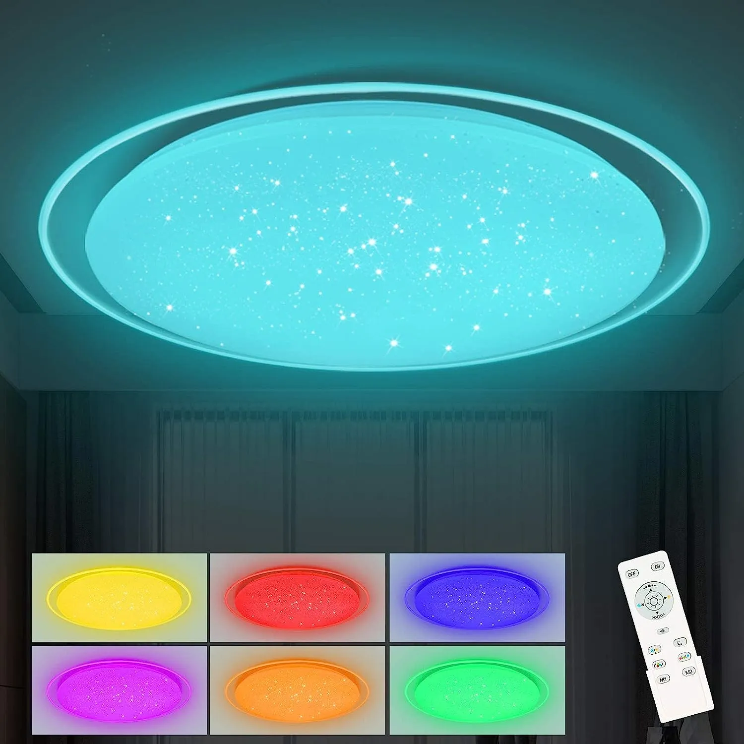 RGB Dimmable Round Flush Ceiling Lights with Remote