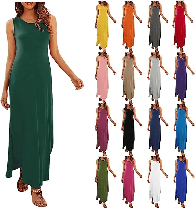 Dress for Women Casual Summer Solid Color O-Neck