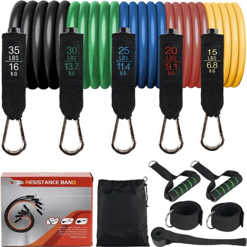 Pack Fitness Exercise Stretch Tubes with Foam Handles