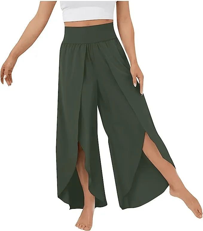 Culottes Wrap Trousers with Slit Palazzo Pants