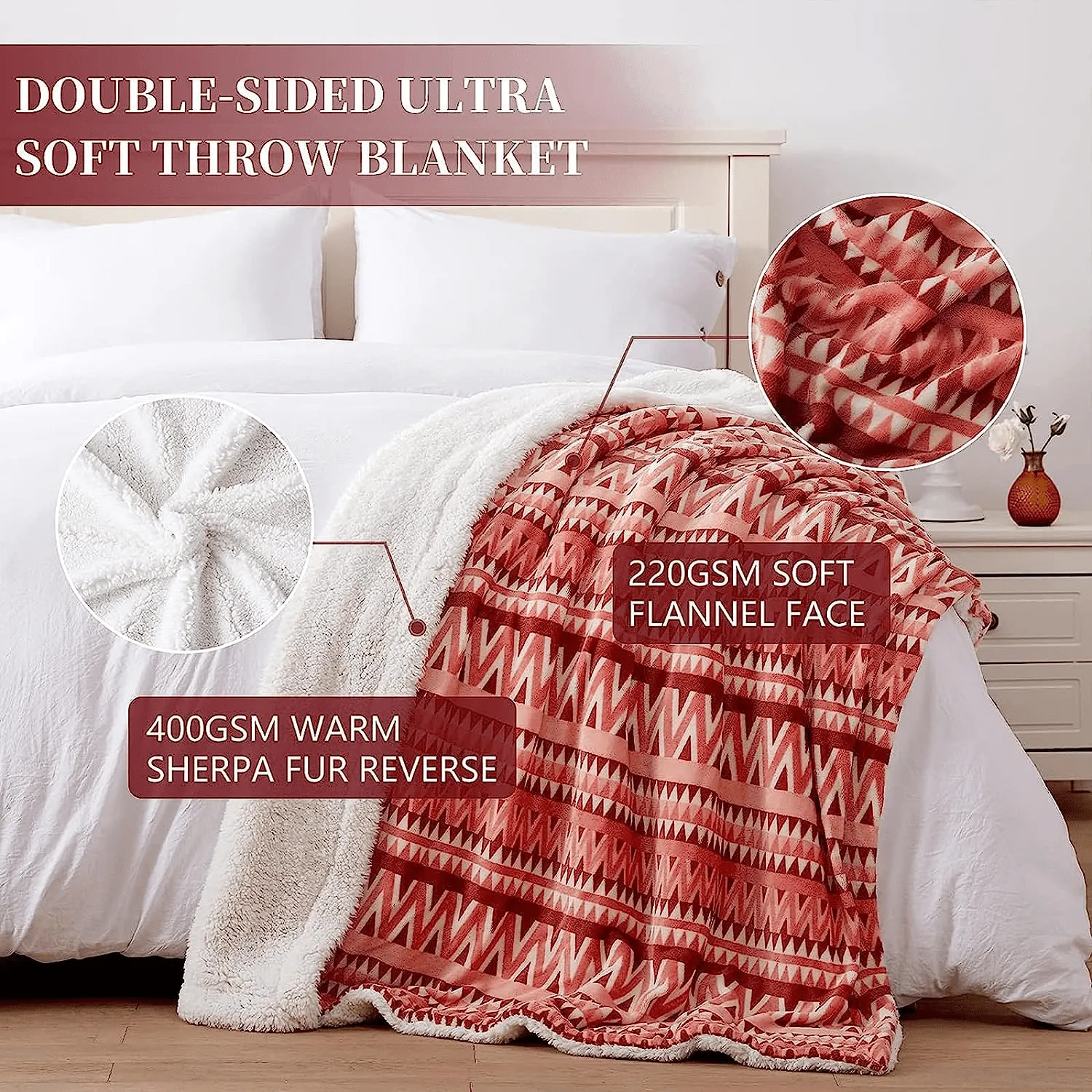 Sherpa Fleece Throw Blanket Lightweight Reversible