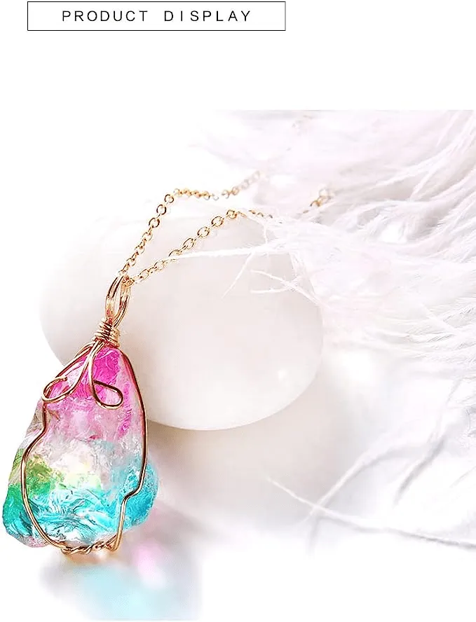 Rainbow Color Irregular Crystal Rock Pendant Necklace