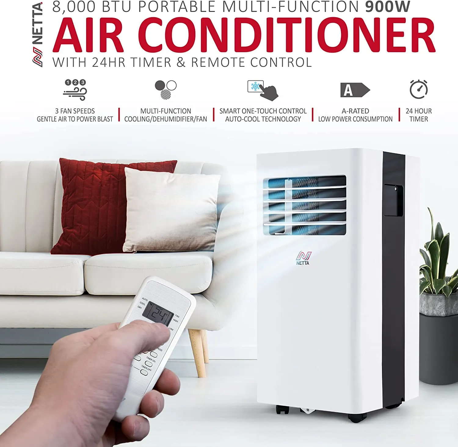 Portable Air Conditioner and Dehumidifier Cooling Fan with Remote Control