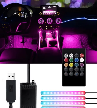 Interior Car Strip LED Lights with Sound Sensor and Remote Control