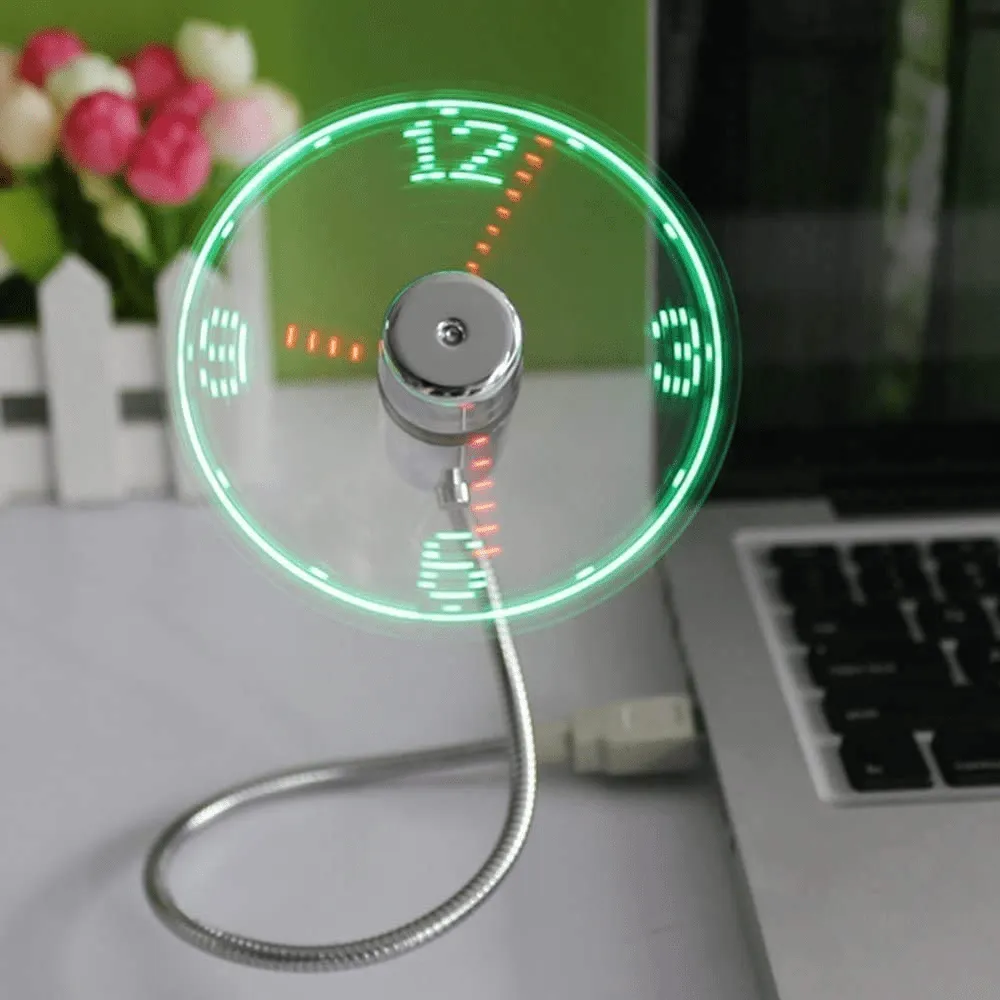 Mini LED Clock Fan with Flexible Gooseneck