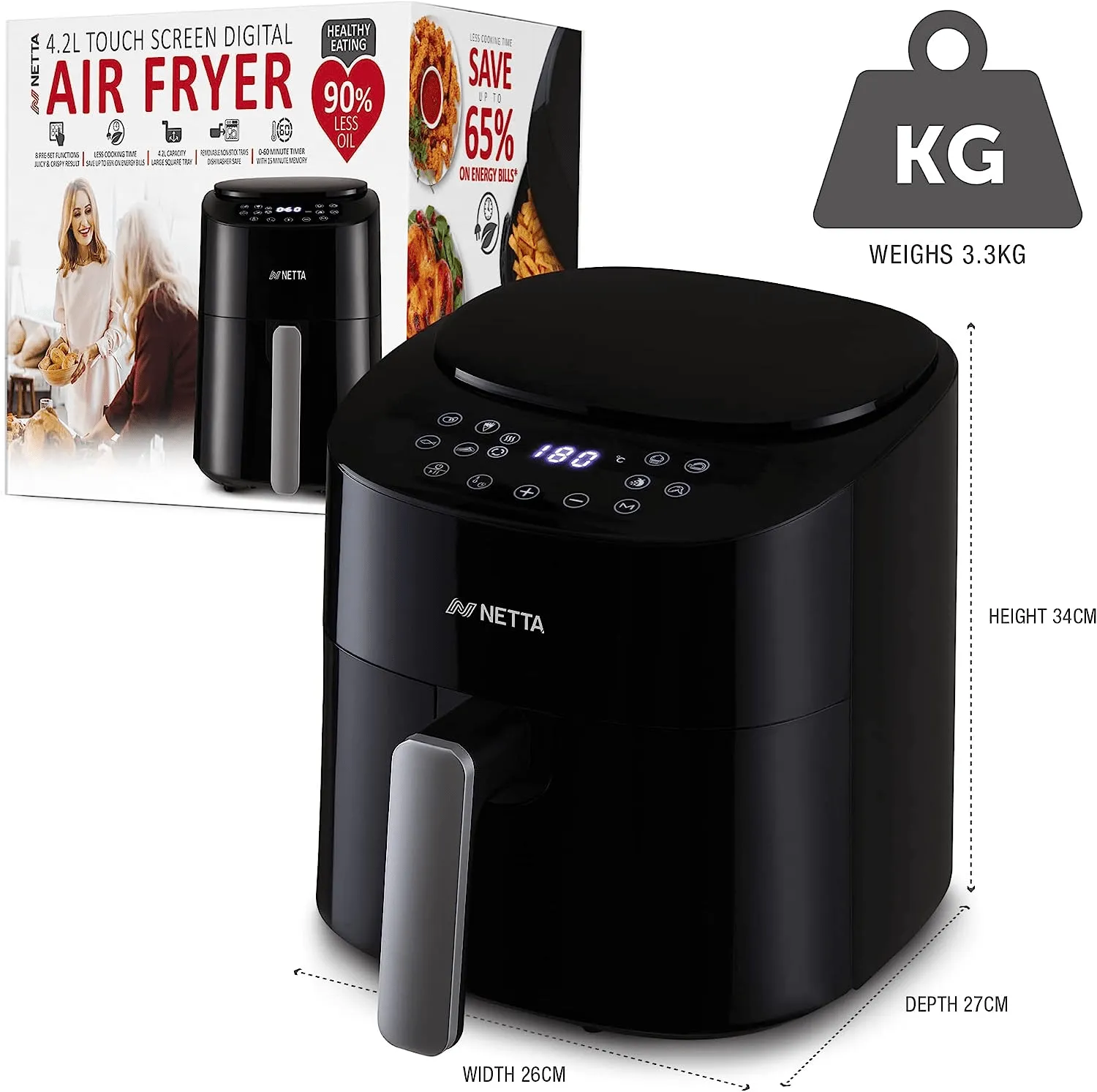 Touch Screen Blue LED Display Digital Air Fryer