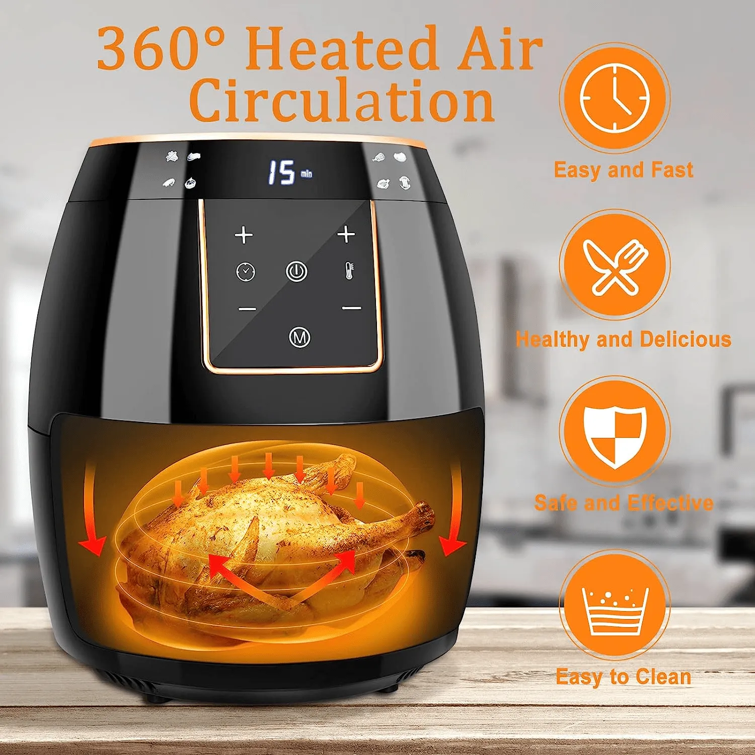 Family Air Fryer with Digital Onetouch Screen Timer and Temperature Control