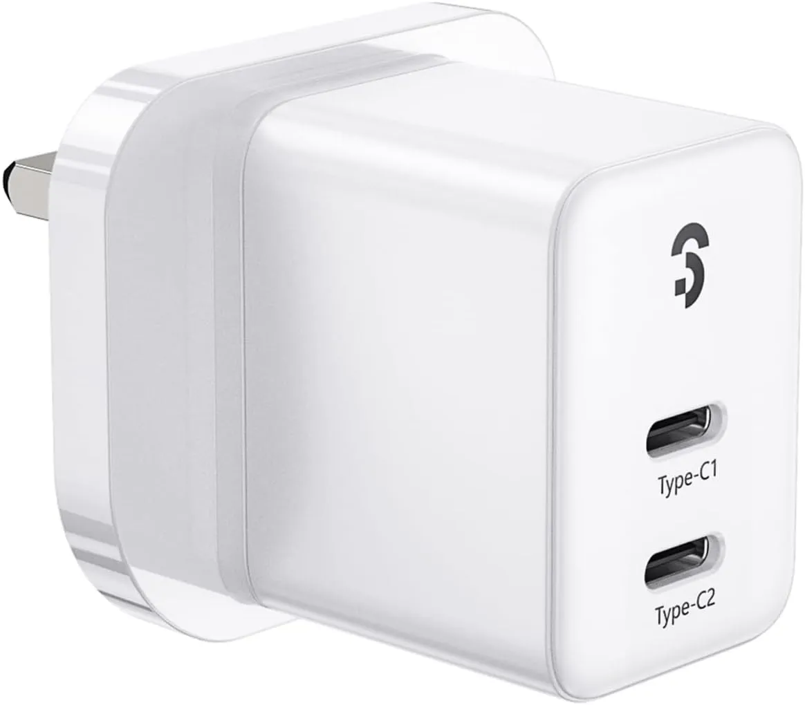 Dual USB-C Plug Power Adapter Fast Charge UK