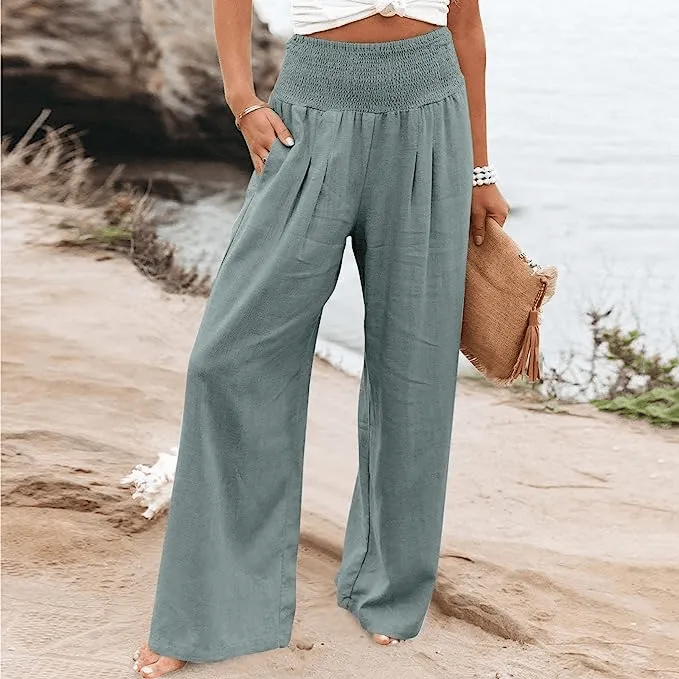 Linen Trousers Womens Casual Wide Leg Trousers Pants