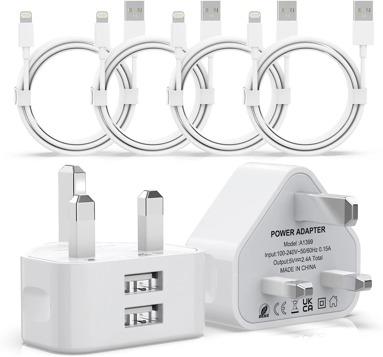 Dual USB Plug UK Mains Charger for iPhone