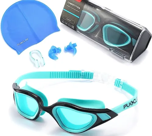 Swimming Goggles Adults Men Attached Swimming Caps