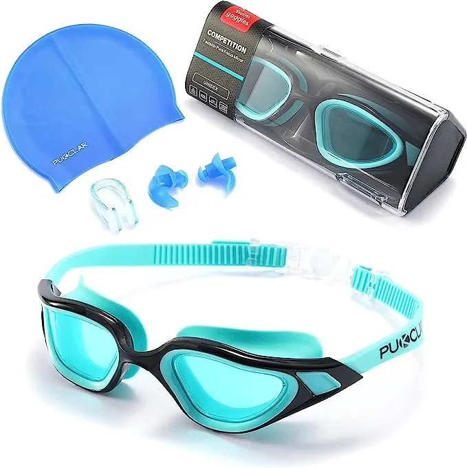 Swimming Goggles Adults Men Attached Swimming Caps