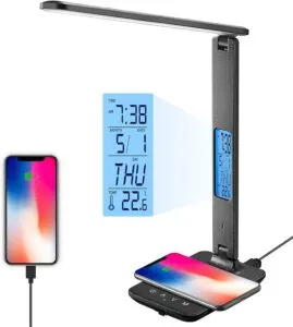 LED Desk Lamp with Wireless Charger and Alarm Clock