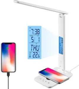 LED Desk Lamp with Wireless Charger with Clock and Alarm