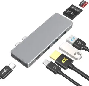 Aluminum Multiport USB C Hub with Thunderbolt connectors