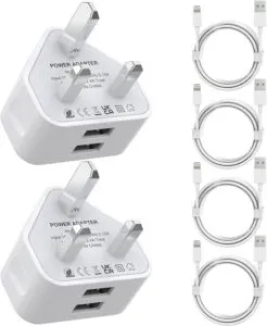 Dual USB iPhone Charger Plug with Cables