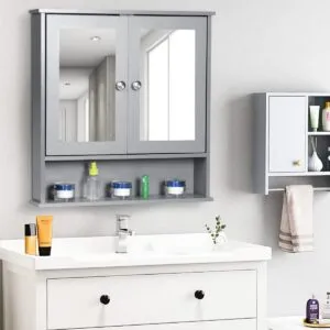 Double Door Mirror Shelf Storage Bathroom Cabinet