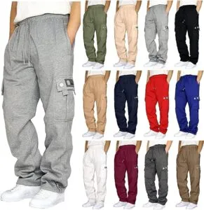 Cargo Trousers for Men Loose Fit with Drawstring Elasticated Waist